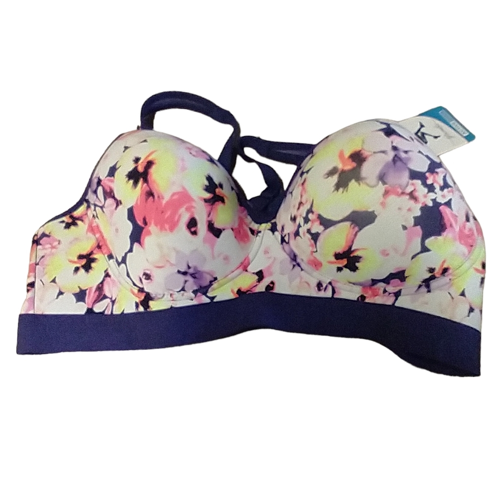 YouMita Active Tech Sports Floral Multicolor Bras 60020 Wireless Padded 38D NWT - Picture 3 of 4